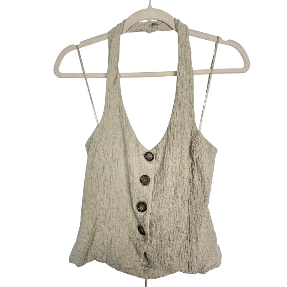 Anthropologie Womens Crinkle Button Front Halter Vest Sz S Boho Hippie Festival